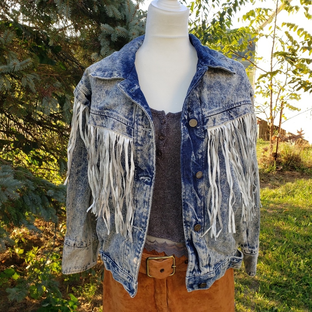 Havoc acid wash fringe blue jean rockers jacket s